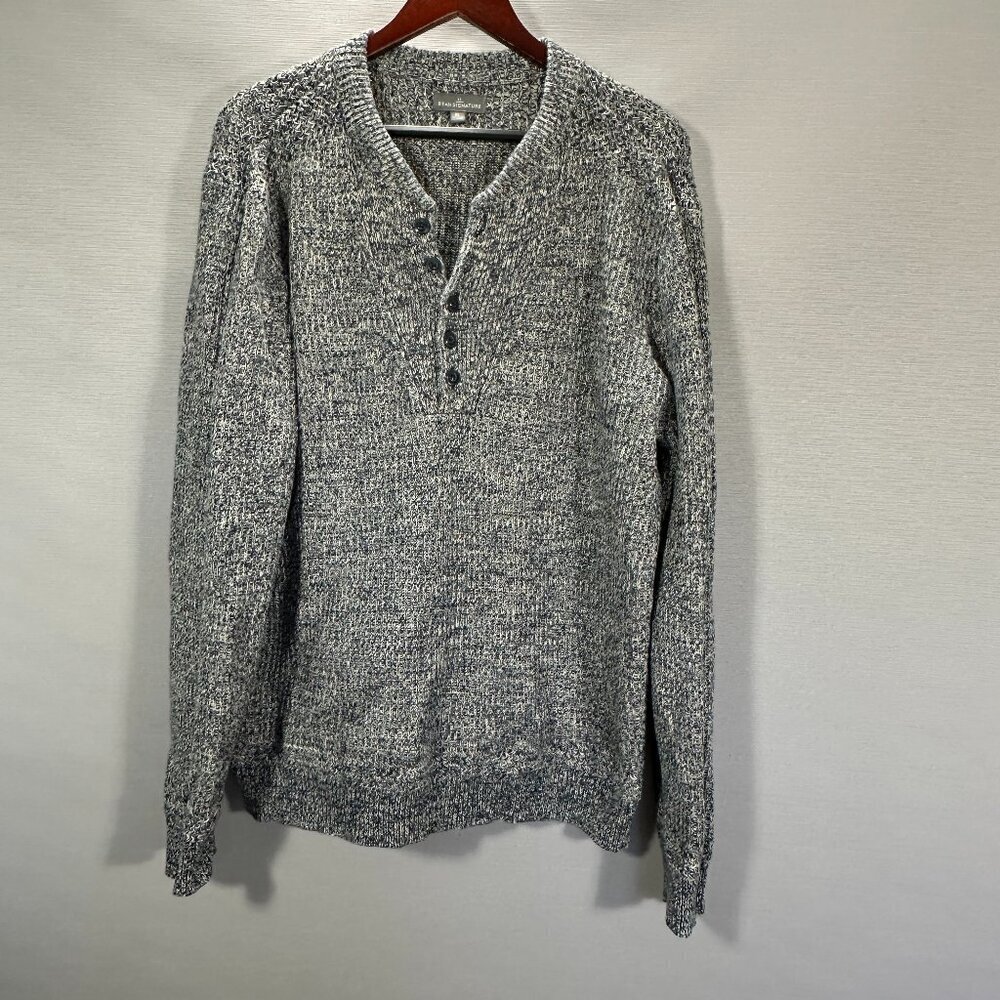 L.L. Bean Sweater Mens XL Gray  Cotton Henley Buttons Ribbed Cuffs Hem Pullover